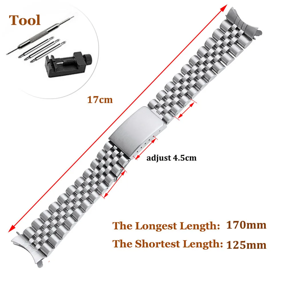 Massives Edelstahl-Uhrenarmband mit gebogenem Ende für Rolex DATEJUST, Metallarmband für Jubilee Business-Armband, 18 mm, 19 mm, 20 mm, 21 mm
