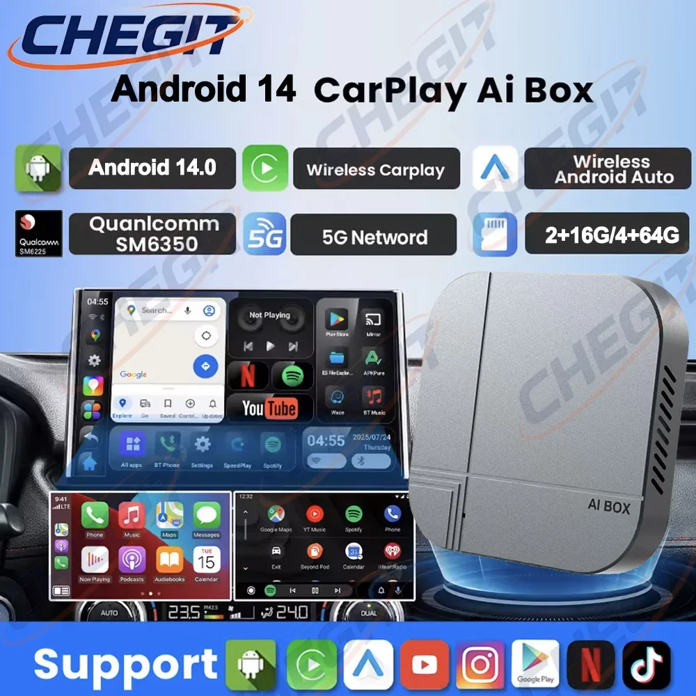 

4IN1 Android 14 CarPlay Box 4+64G 2+16G Wireless Carplay Android Auto Adapter Smart TV BOX For Netflix YouTube Car Accessories