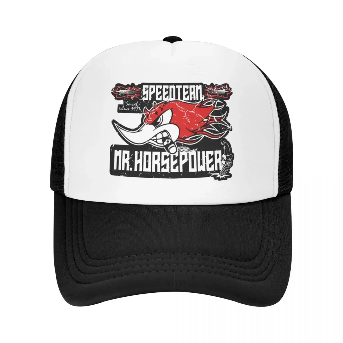 

Speed Team So-cal Since 1977 Trucker Cap Unisex Outdoor Mr.Horsepower Hats Adjustable Polyester Mesh Baseball Cap Washable