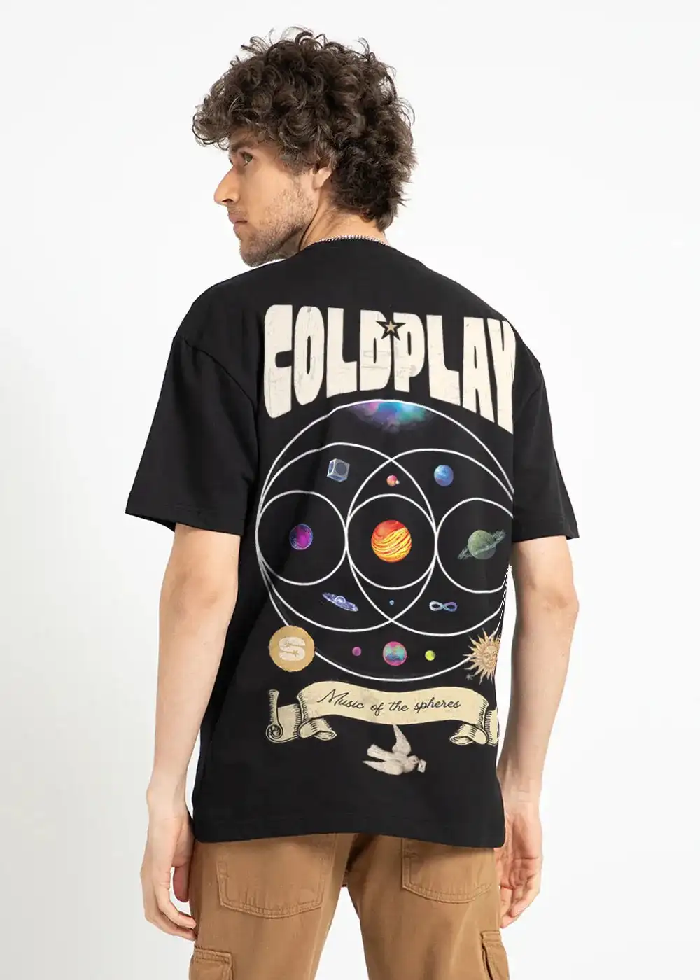 Coldplay Back Model Black Oversized Tee Men's T-Shirt Street Hip Hop High Quality Casual Cotton Loose Male Female Clothing Top