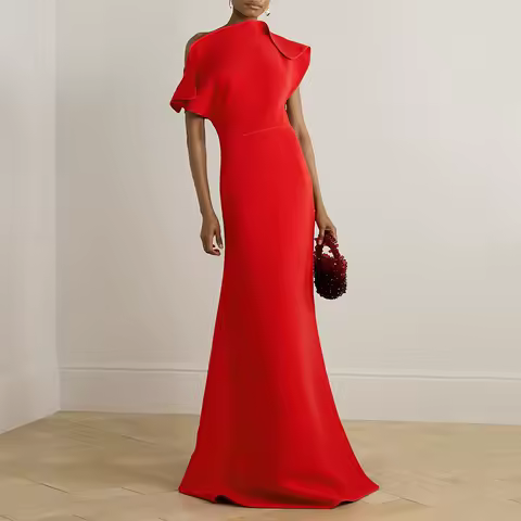 Customize Modern Evening Dress Red One Shoulder Mermaid Women's Evening Gowns Long Sleeveless Trumpet Simple Formal Party Dress