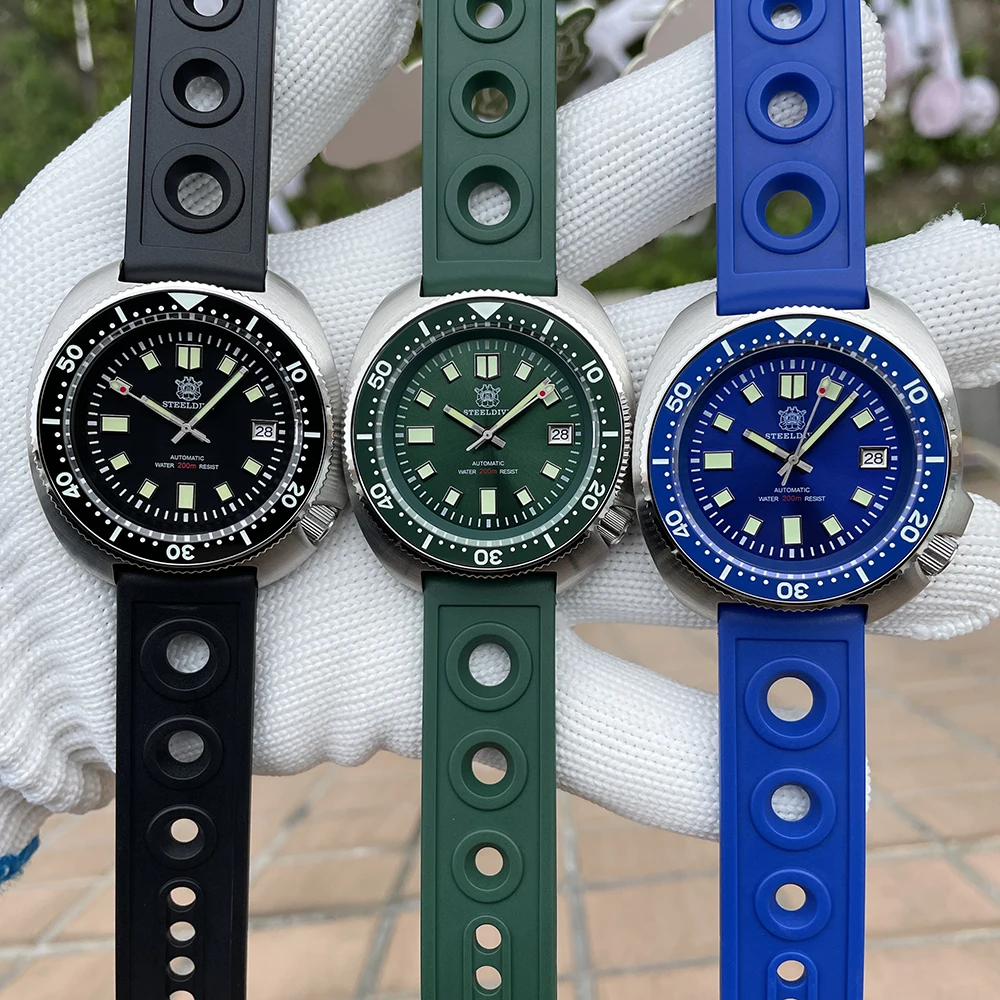 SD1970 marca STEELDIVE 44MM cristal de zafiro con revestimiento AR transparente bisel Cermaic movimiento NH35 reloj de buceo automático tortuga