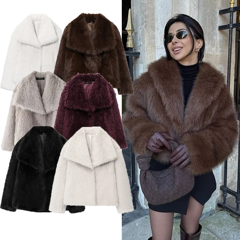 معطف فرو صناعي سترات نسائية شتوية بأكمام طويلة وأزرار سفلية ملابس خارجية معاطف نسائية أنيقة من الصوف معطف منفوش #1