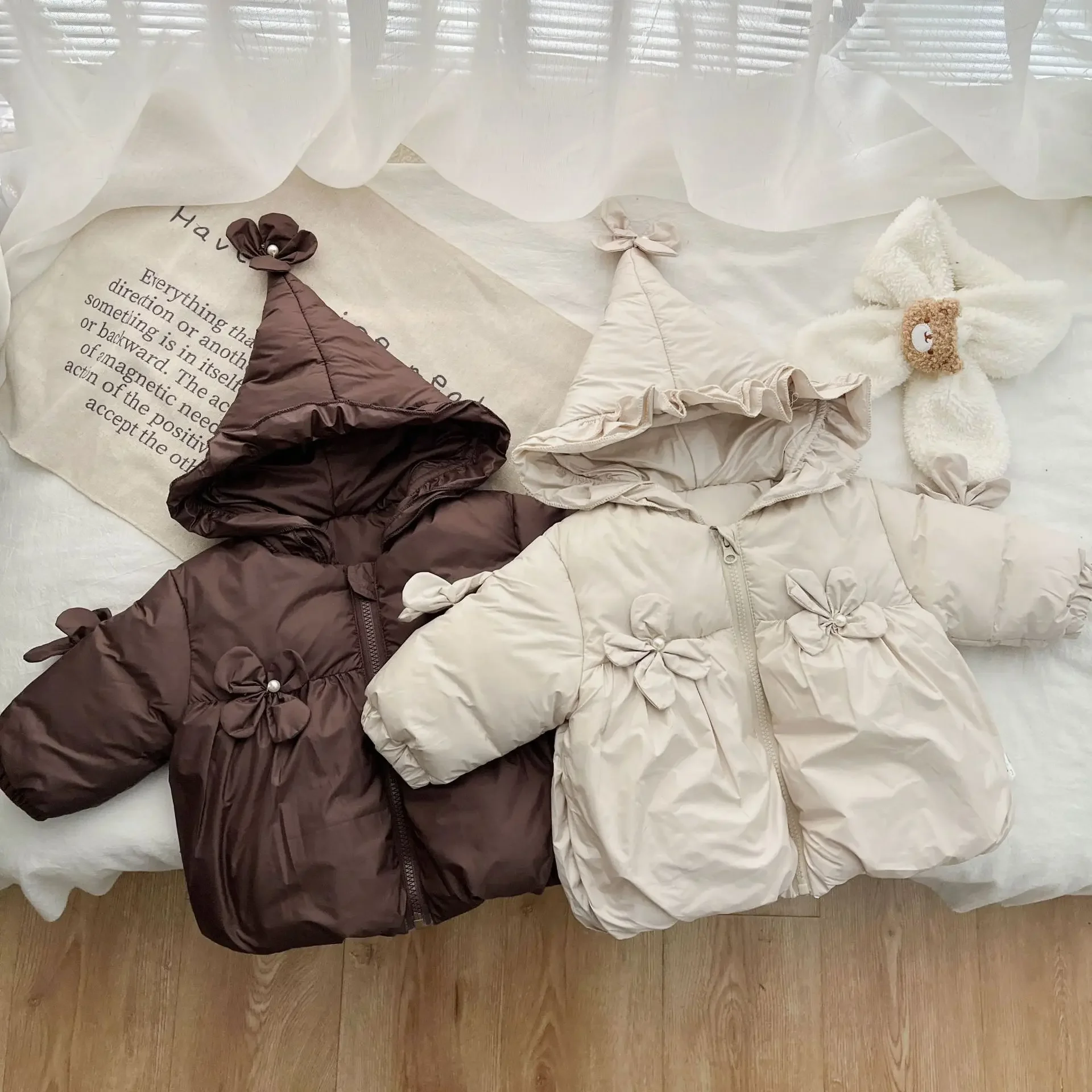 Baby Girls Cotton-padded Winter Clothing 2023 New Fashionable Thick Warm Coat Jacket Solid Color Warm Casual Solid Color Coat