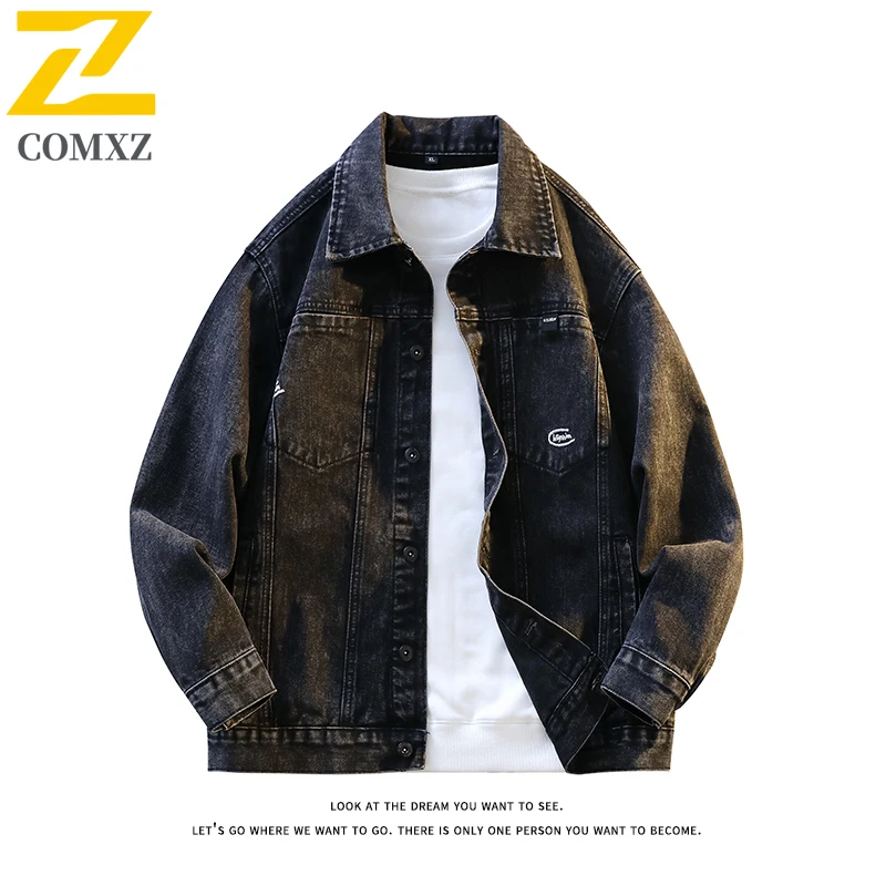 

Men Vintage Denim Windbreaker American Style Solid Color Waterproof Windproof Workwear Breathable Streetwear Outdoor Casual Coat