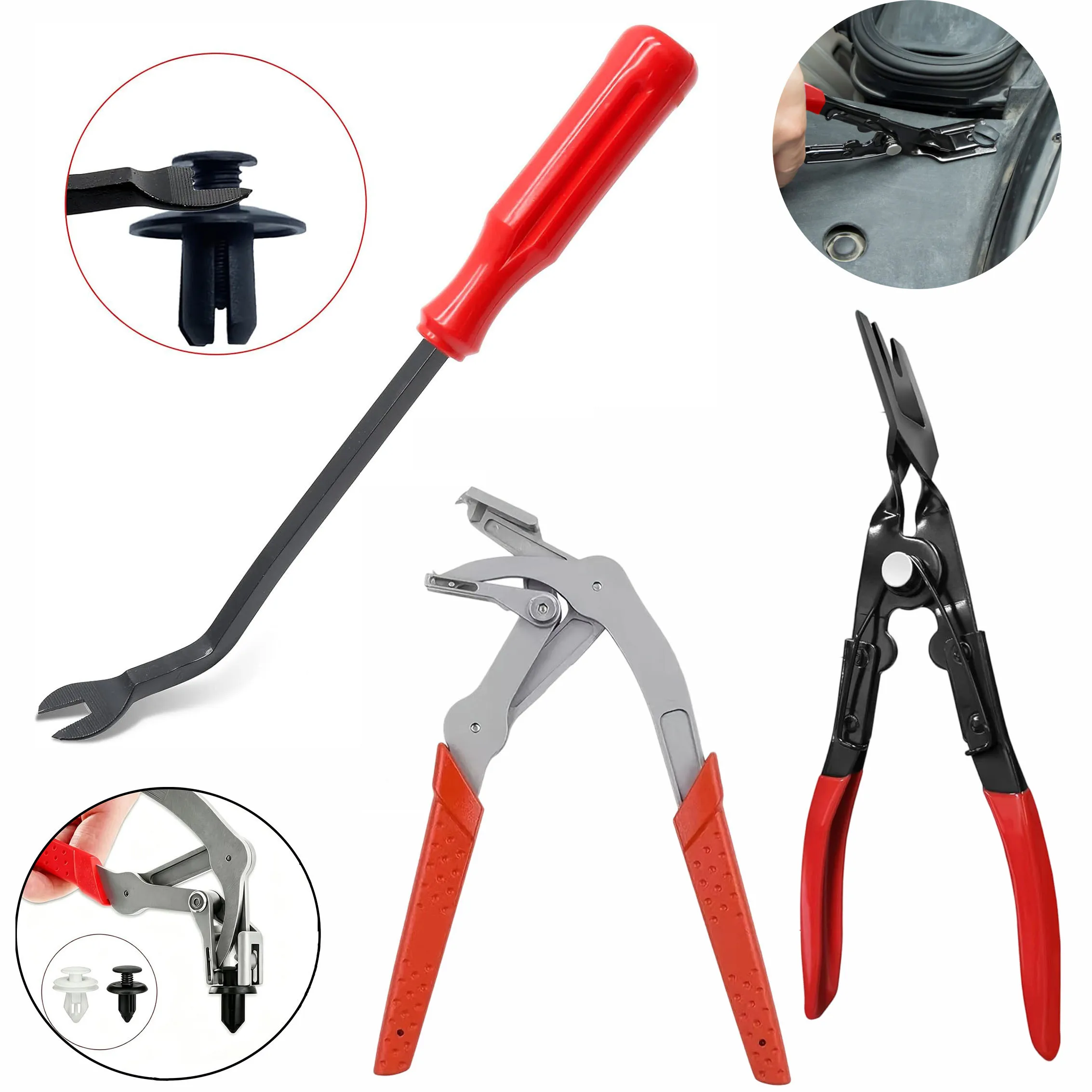 3Pcs Auto Clip Removal Tool Set, Fastener Trim Clip Pliers & V-Notch Pry Tool Kit for Plastic Rivets & Door Panels