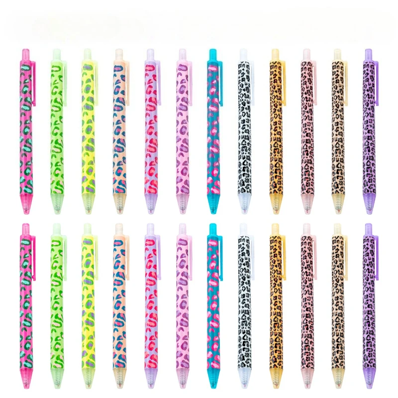 12/24pcs Multicolor Cute Leopard Print Retractable Ballpoint Pens Black Ink School Office Writing Stationery Party Favor Gift