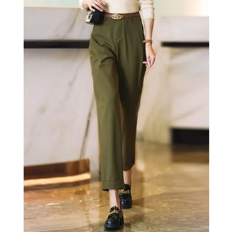 Office Lady Fashion High Waist Solid Color Suit Pants 2023 Summer All-match Commute Loose Harem Cropped Pants Women\'s Clothing