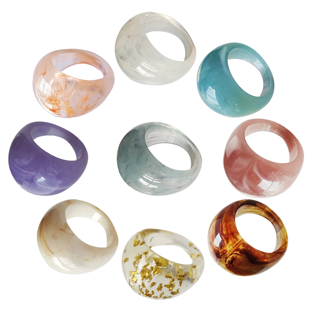 

9 Pcs Multicolor Ring Set of Rings Vintage Jewelry Party Knuckle Decoration Chunky Statement Acrylic Resin Cool