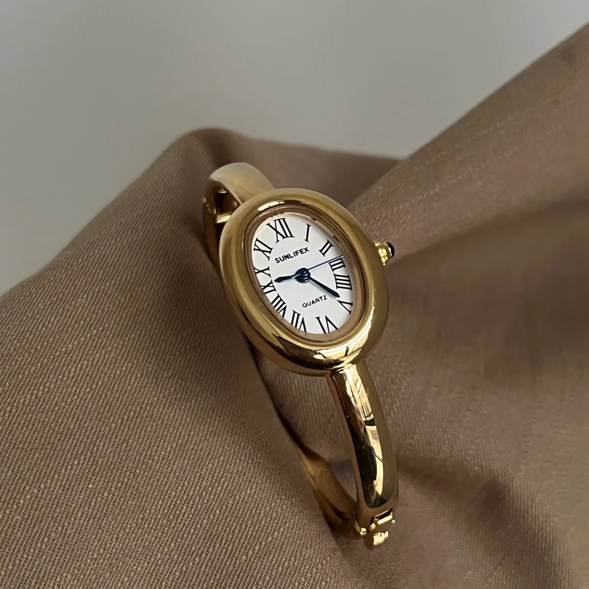 Bathtub watch women's rose gold drill ring niche design light luxury high-end oval bracelet watch
