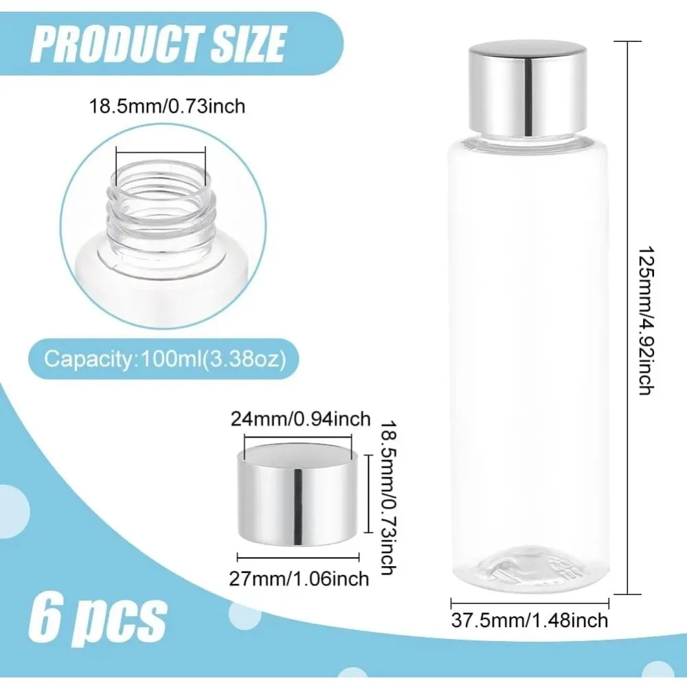 6PCS 100 Ml/3.38 Oz Plastic Bottle with Rotating Cap Refillable Flat-Shouldered Plastic PET Bottle for Lotions making kit
