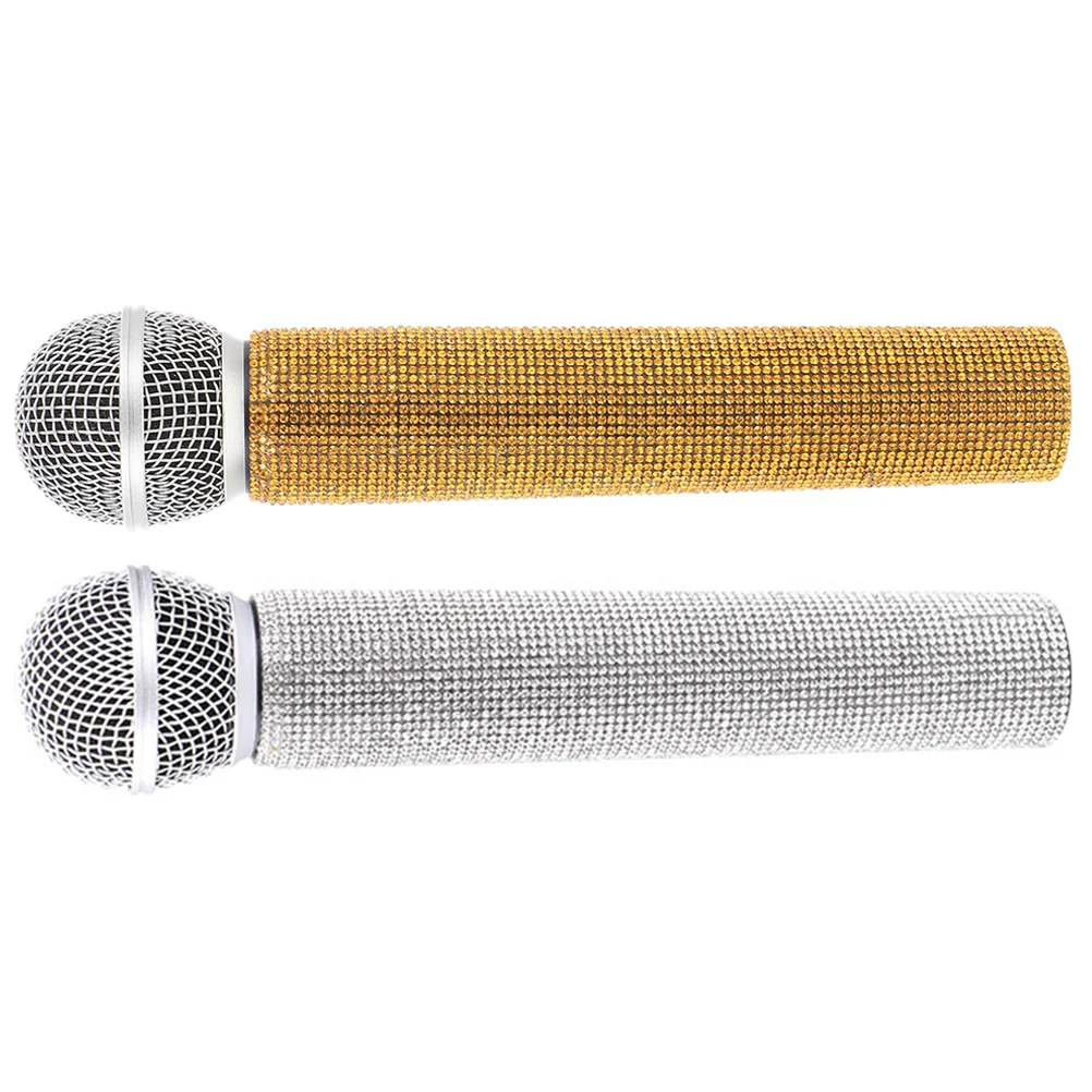 

2 Pcs Sparkly Bling Microphone Simulated Toy For Stage Props Karaoke Metal Realistic Toys