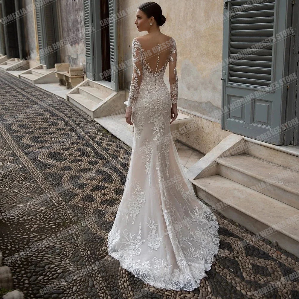 BOHO Illusion abiti da sposa per le donne sirena elegante Backless manica lunga Sexy Sweetheart abiti da sposa per feste formali abiti