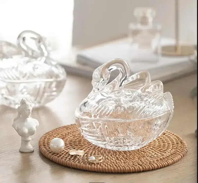 swan-shape-crystal-glass-storage-jar-transparent-decorative-jars-cotton-swab-box-candy-jewelry
