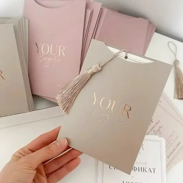 Custom Pink Certificates Gift Vouchers with Envelope Print Gift Certificate with Goldlen Foil or Silver Invitation Cards Logo