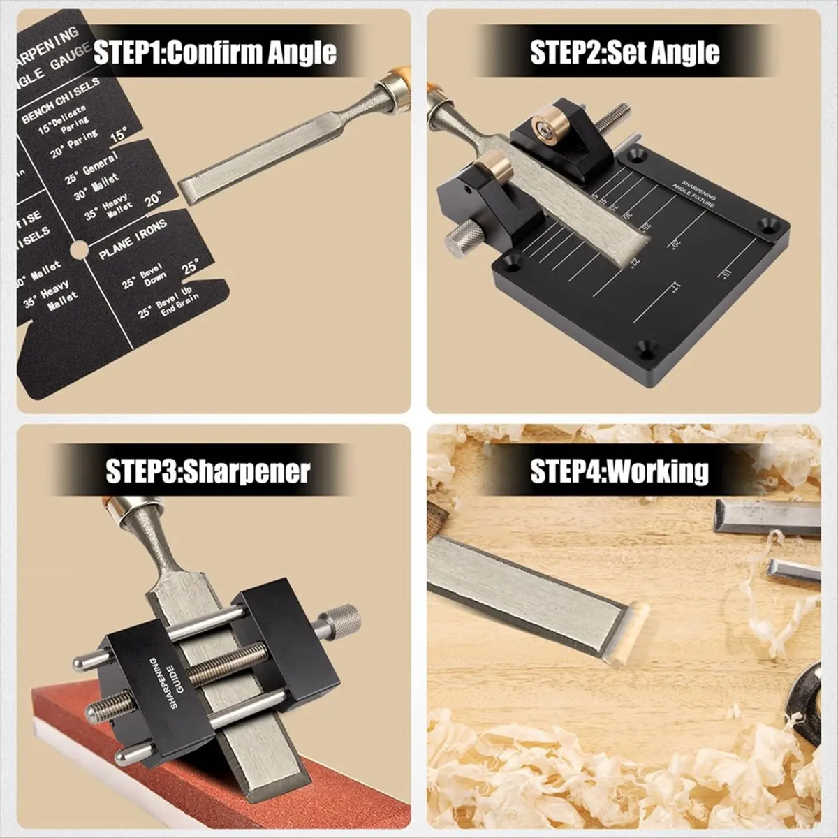 A40T Woodworking Honing Guide Tools Chisel & Plane Blade Sharpening Kit Honing Guide,Angle Fixture, and Angle Gauge