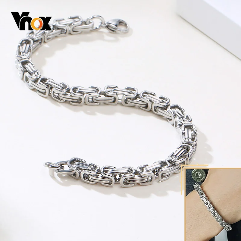 Vnox Punk Heavy Byzantine Chain Men\'s Bracelet Solid Thick Metal Stainless Steel Cubic Link Chain Chunky Gothic Rock Wristband