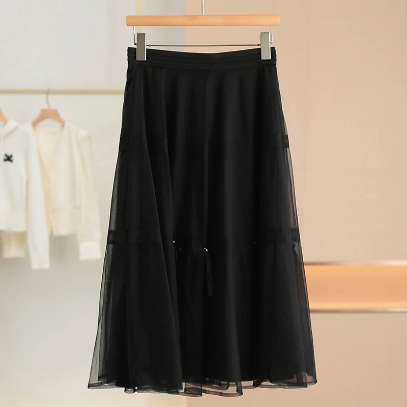 

Юбка XKing с высокой талией, А-силуэт, сетчатая, весенняя новинка, женская, в уличном стиле, средней длины, однотонная, из нейлонового волокна