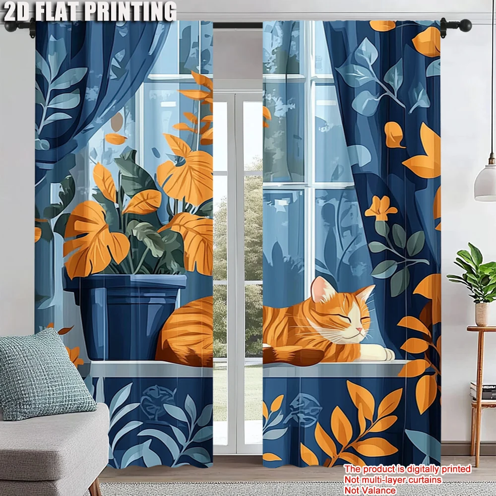 

2pc, Party Window Curtains HD Digital Printed Kitten Polyester,Without Electricity Party Decorations Suitable for Home Decor