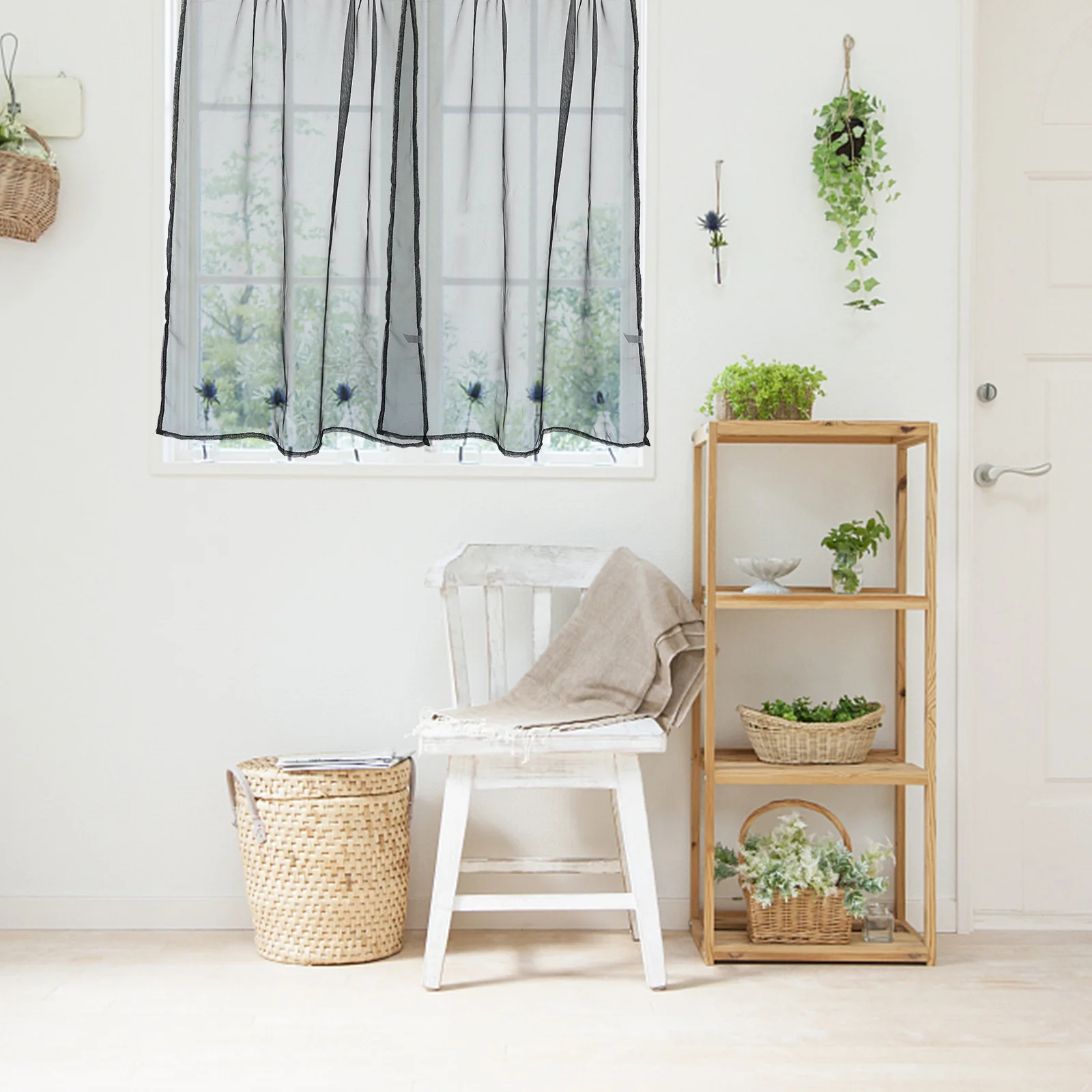 2 قطعة ستارة شفافة قصيرة سوداء نافذة الفوال تول الخصوصية ضوء تصفية غرفة نوم غرفة المعيشة الستائر شير الستار