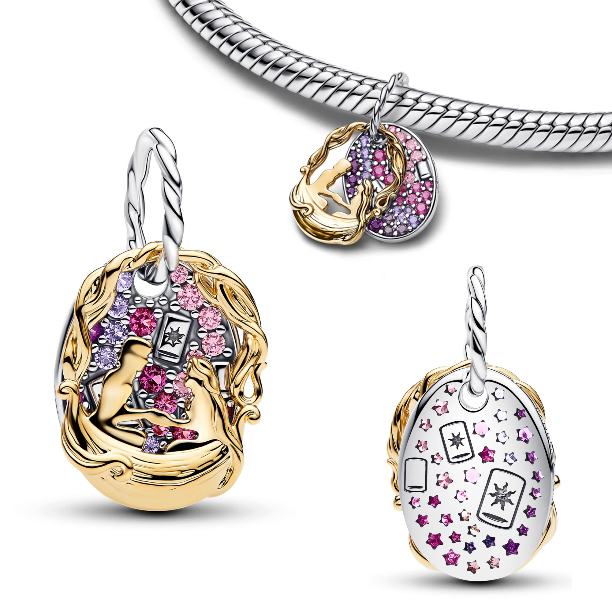925 Sterling Silver Zodiac Horoscope Charms Medallion Coin Sun Moon Butterfly Rose Compass Rudder Pendant Fit Bracelet Jewelry view 2