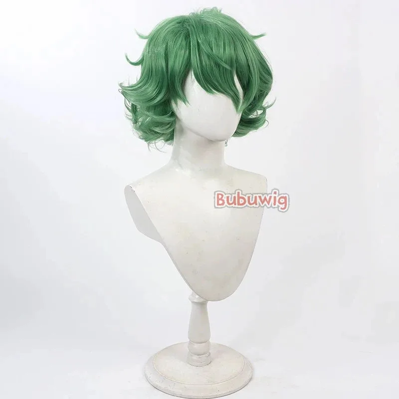 Cybubuwig cabelo sintético majima cosplay perucas lycoris recoil majima roleplay halloween 30cm curto ondulado verde peruca masculina resistente ao calor