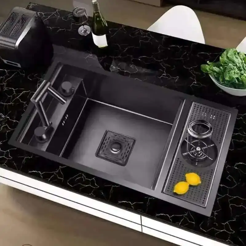 

Кухонные мойки из нержавеющей стали 304, скрытые нано-черные одинарные чаши, небольшой размер, скрытые мойки с чашечной шайбой, кухонное приспособление Z
