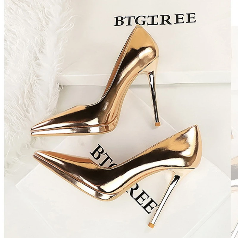 BIGTREE Spring Fashion Silver Gold Pointed Toe Woman Pumps Platform Thin Heels Party Ladies Shoes Zapatillas De Mujer