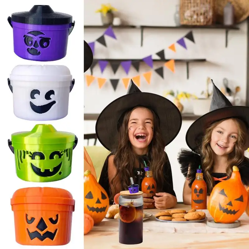 Cute Straw Toppers Halloween Bucket Shape Straw Tip Covers Cup Accessories Straw Tips Lids For Water Bottle Cup Decorations