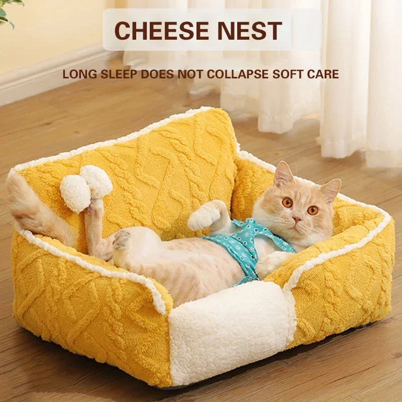 

Autumn/winter New Design Yellow Cheese Cat Nest Thickened Warm Sofa Nest PP Cotton Pet Dog Nest Cat Accessories