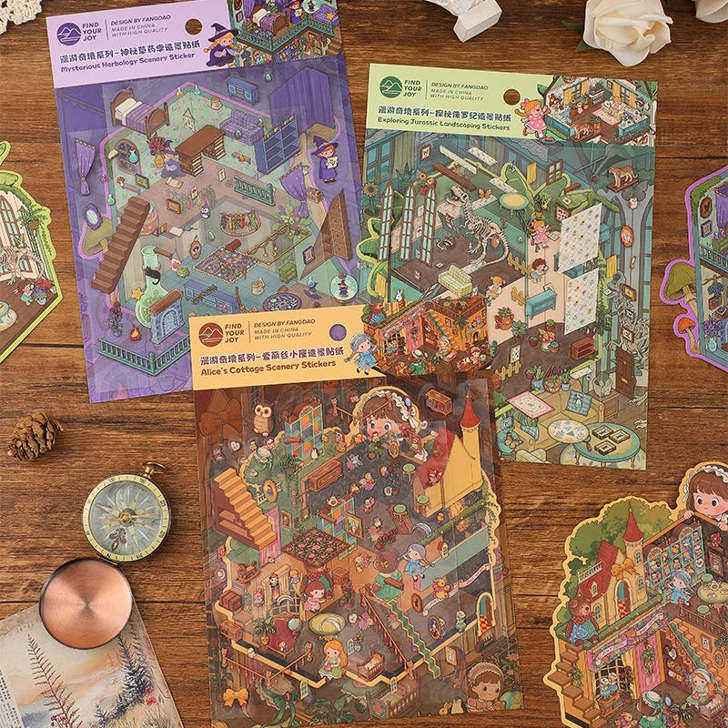 3 قطعة ملصقات المناظر الطبيعية ثلاثية الأبعاد الكرتون مشهد مصغر Diy بها بنفسك المقصورة المشهد التراص ولصق حساب اليد لطيف هدية للطفل الطفل #5