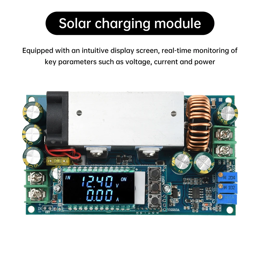 Módulo step-down ajustável dc 10-75v 20a, carregamento solar mppt, tensão constante e módulo de carregamento de corrente constante com display