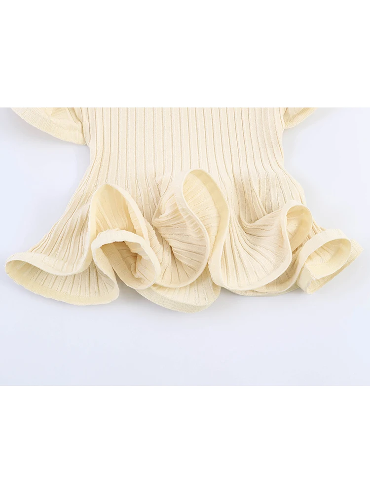 TFMLN New Women's Knitted Tops Ruffles Sleeveless Waist Cinching Top Round Neck Solid Slim Knitwear Elegant Female Partywear - view 6