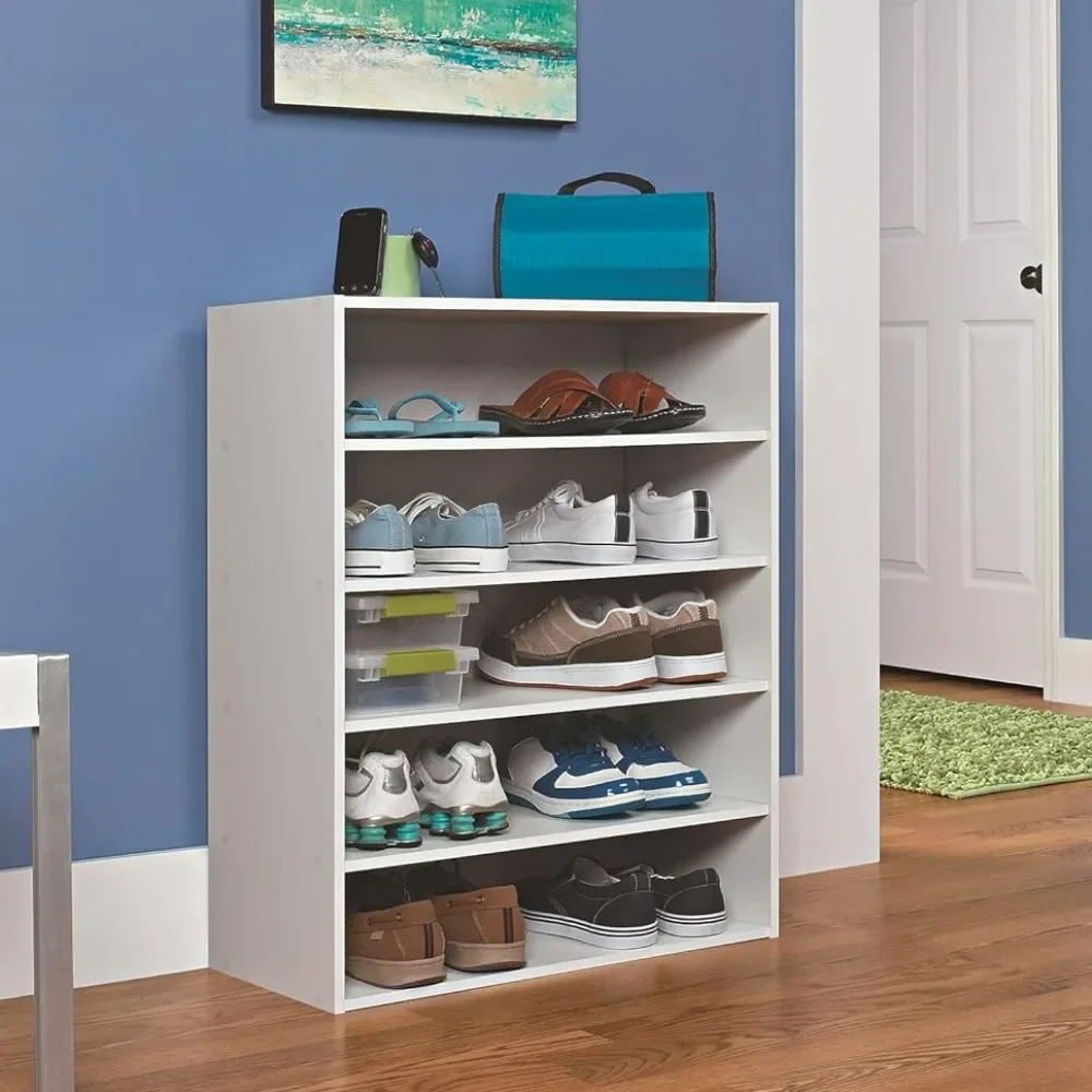 Shoes Rack Stackable 5-Shelf Organizer, White Shoe Cabinet Shoes Storage