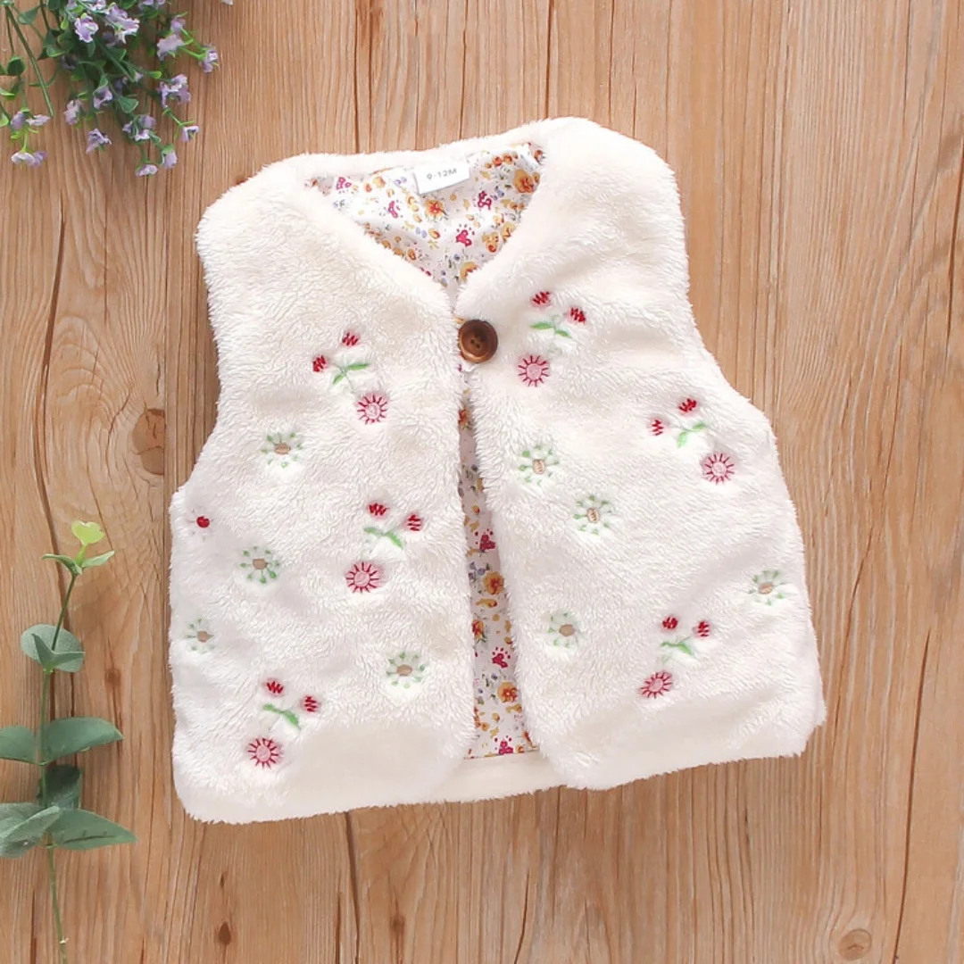 

2025 Newborn Baby Girl Flower Embroidery Double-Sided Knitted Vest 0-4Y Kid Baby Autumn Clothes Warm Casual Sleeveless Outerwear