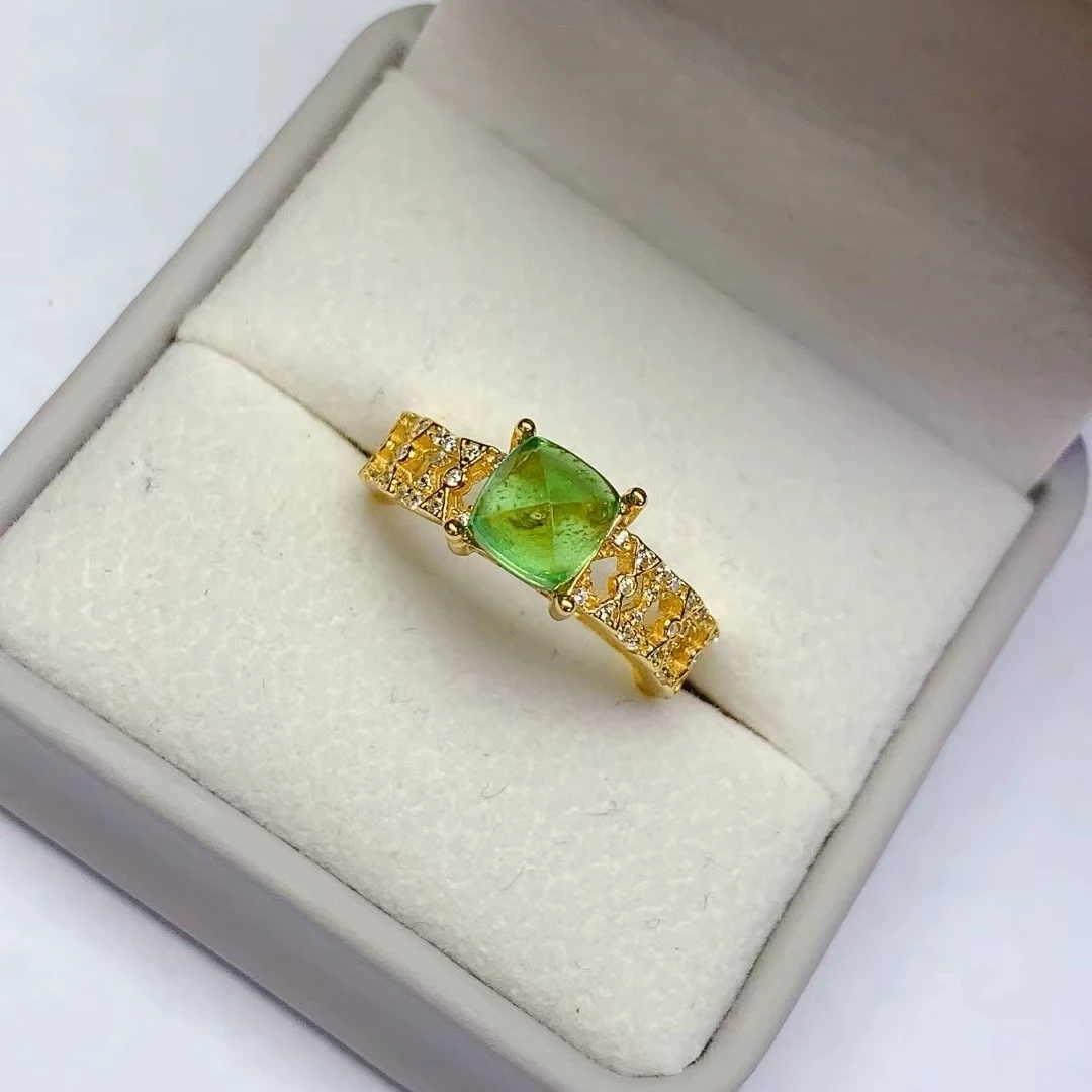 KJJEAXCMY High quality Simple Natural Tsavorite Ring S925  Silver Inlaid Elegant Simple Palace High-End Design Women's Jewelry