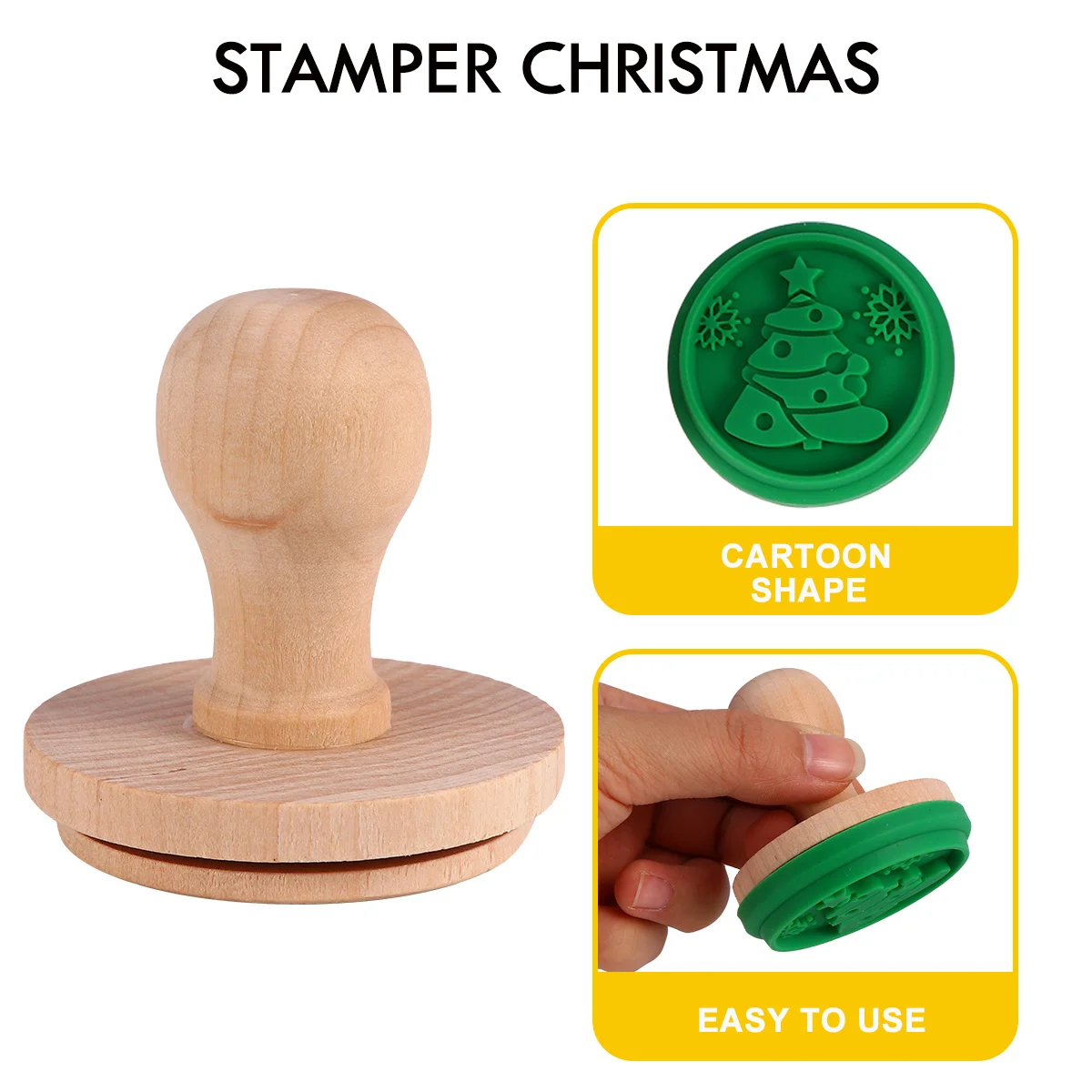

1Set Christmas Cookie Stamping Kit Food Grade Silicone Seal with Wooden Handle Holiday Baking Accessory Assorted Color