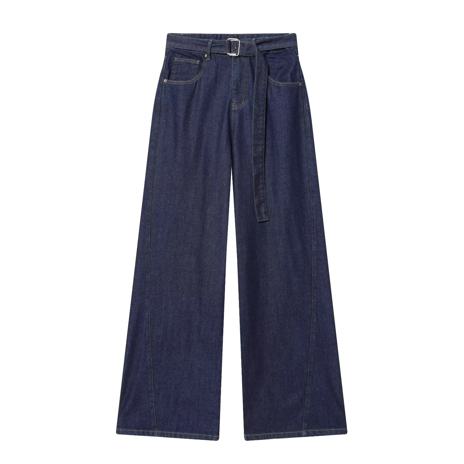 European and American style 2026 spring new product women's versatile high waist wide leg belt jeans pants