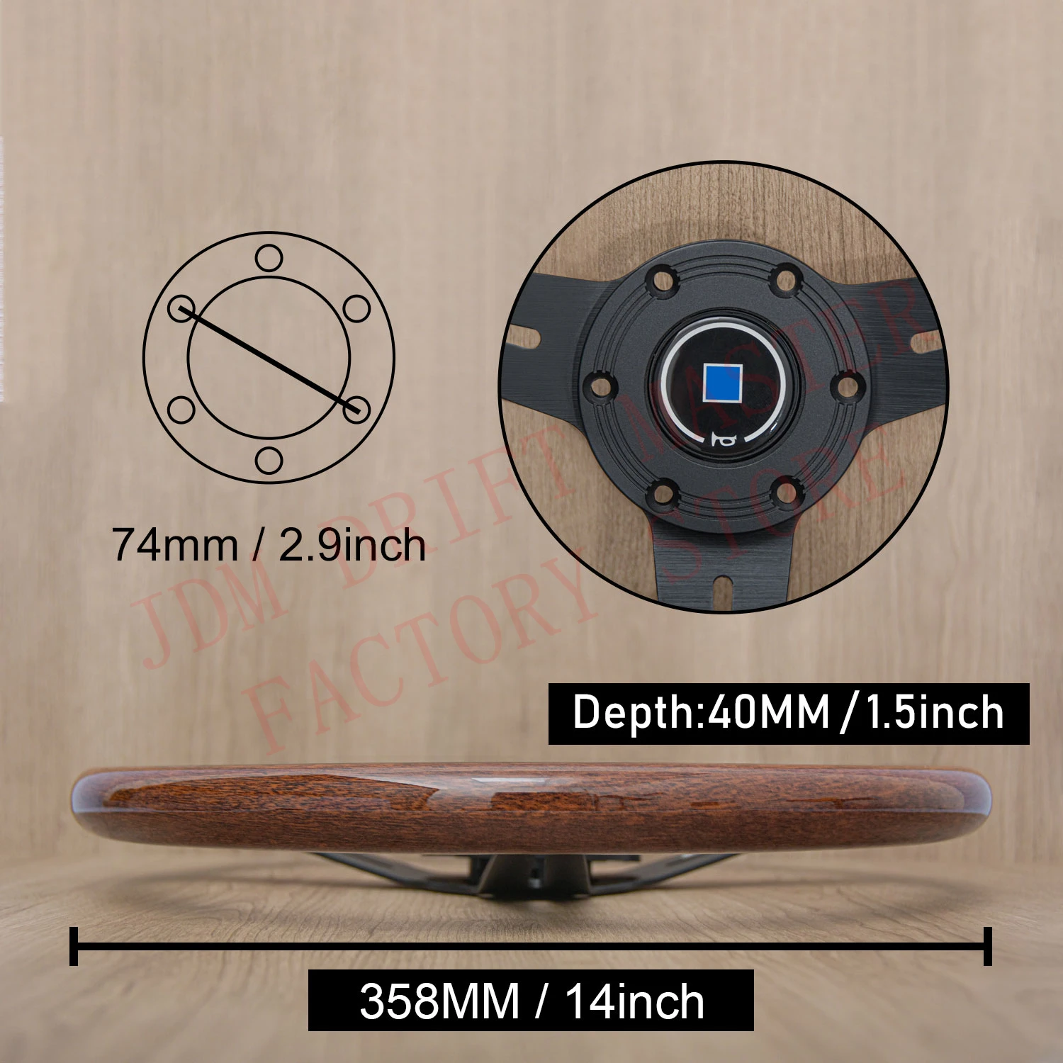 14Inch Universal Vintage Calssic Wood Steering Wheel JDM Nardi Racing Sport Steering Wheel with Horn Retainer