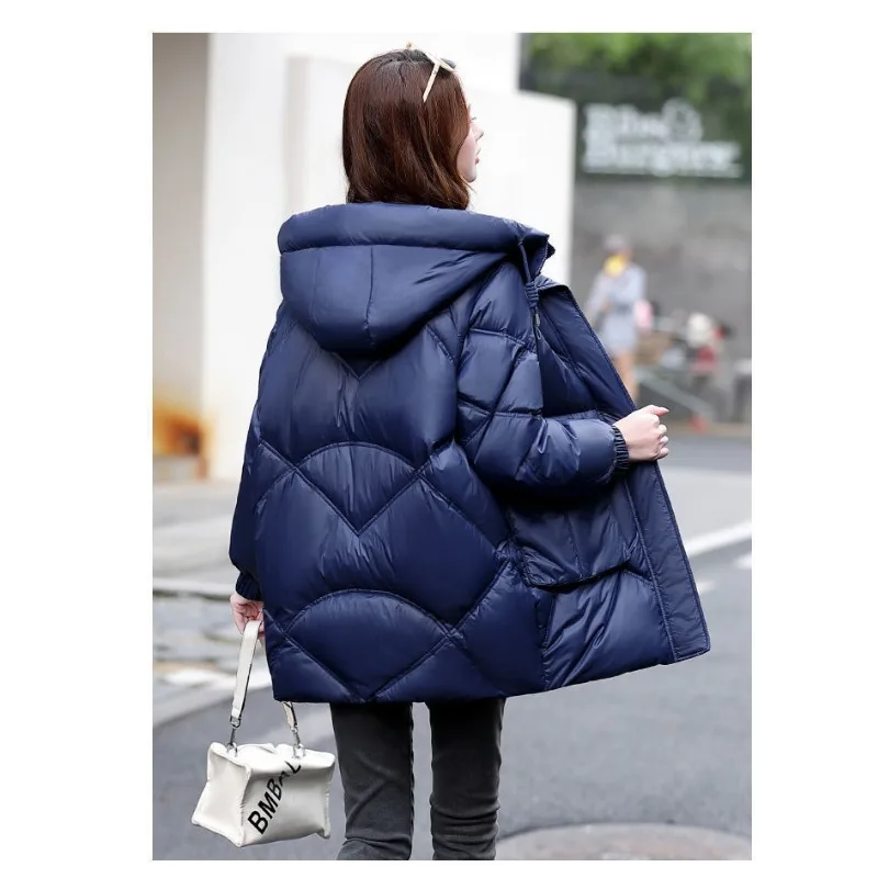 2023 New Women Down Cotton Coat Winter Jacket Female Mid Length Version Parkas Loose Large Size Outwear Hooded Thick Overcoat