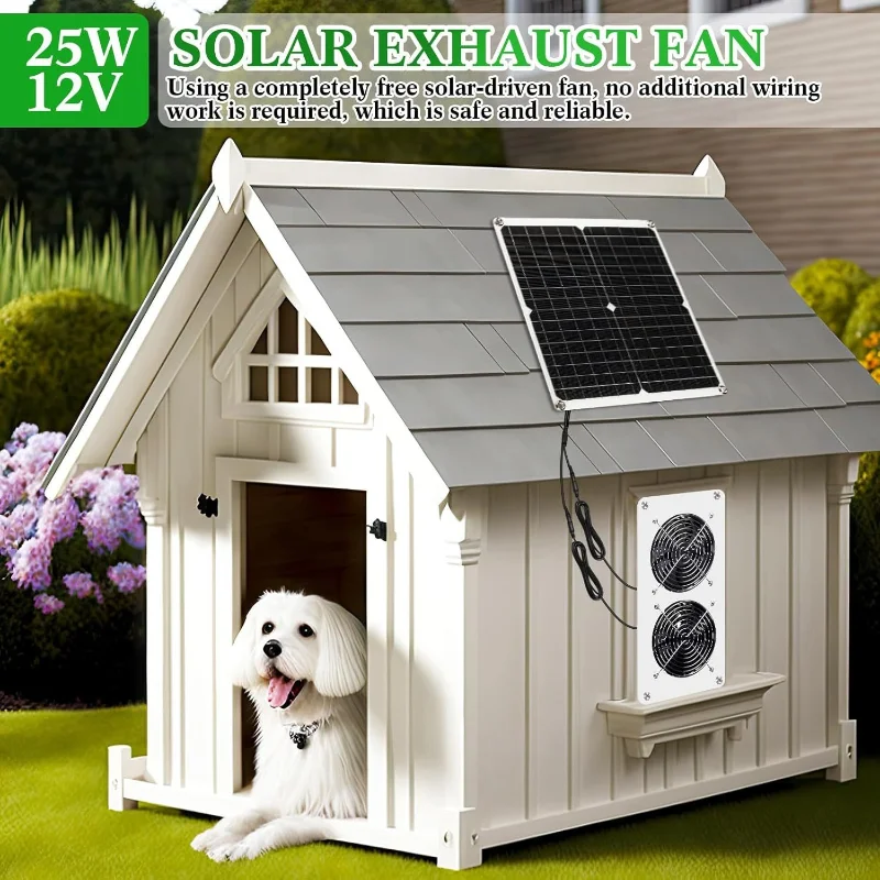 

Солнечный вытяжной вентилятор 25 Вт 12 В, монокристаллический - Двойные белые охлаждающие вентиляторы с регулируемым кронштейном для вентиляции теплиц, автодомов и сараев