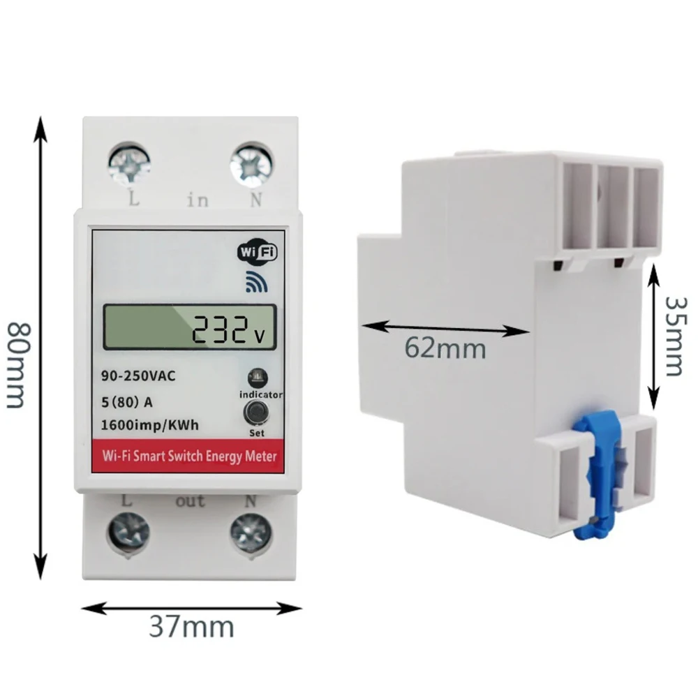 

Tuya WiFi Smart Power Energy Meter Consumption kWh Voltmeter 90-250V Din Rail Remote Control Switch Work with Alexa Google Home