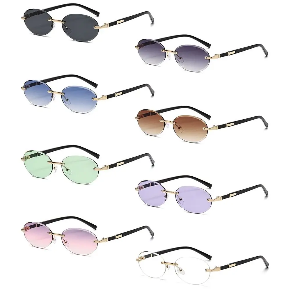 Trendy Cut-Edge Oval Frame Sunglasses Street Style Frameless Hip-Hop Sun Glasses UV400 Protection Punk Shades for Women