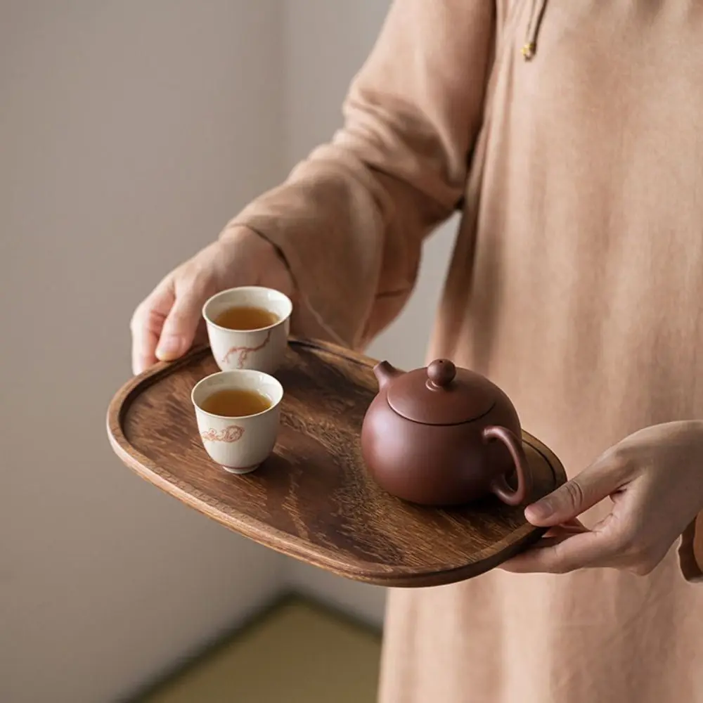 Simple Walnut Tea Tray Wooden Round Serving Platter Tray Leaf Storage Dinner Plates Tea