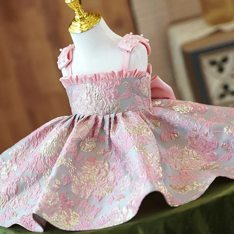 Girl Birthday Dress Newborn Christening Pink Gown Infant Dress Toddler Baptism Evening Dresses Little Baby Vestidos Kids Wedding