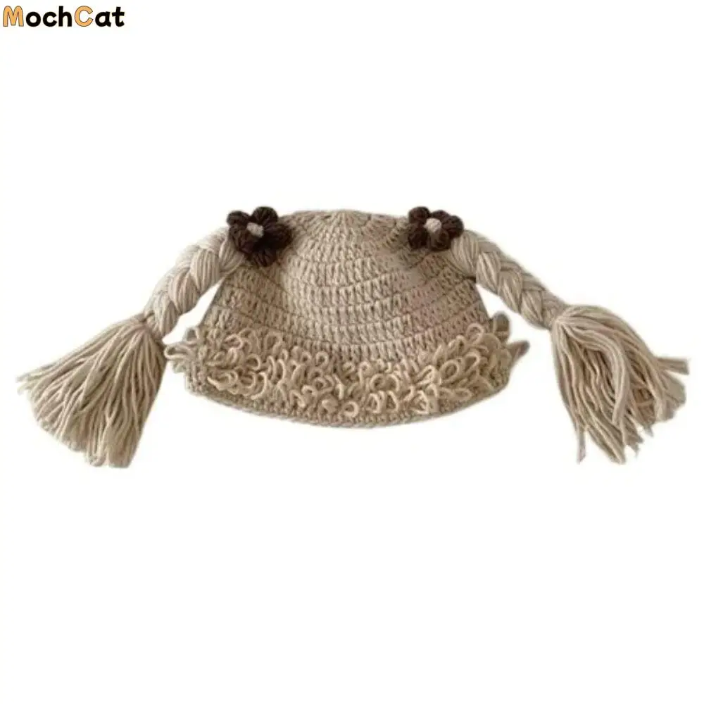 

Fashion Breathable Baby Braid Wig Hat Windproof Elastic Baby Woolen Cap Brimless Flower Kids Knitted Hat Infant