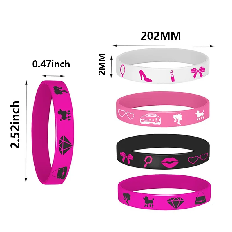 20PCS Barbie Charms Bracelets Party Pink Birthday Y2K Style Decor Cute Silicone Bangles Anime Accessories Girls Kids Gift Toys