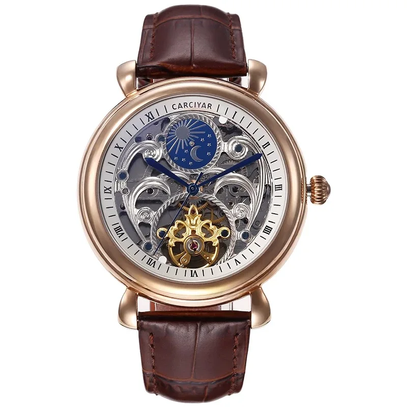 

CARCIYAR Casual Business Mechanical Men's Watch: Full-Featured, Skeletonized Stainless Steel Dial, Ultra-Thin, 43.5 mm