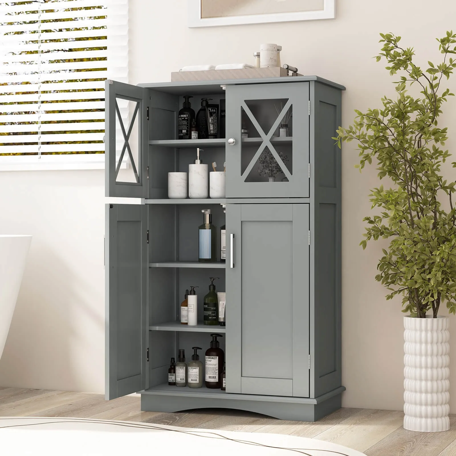 

Bathroom Storage Cabinet Linen Storage Cabinet with Doors and Adjustable Shelves