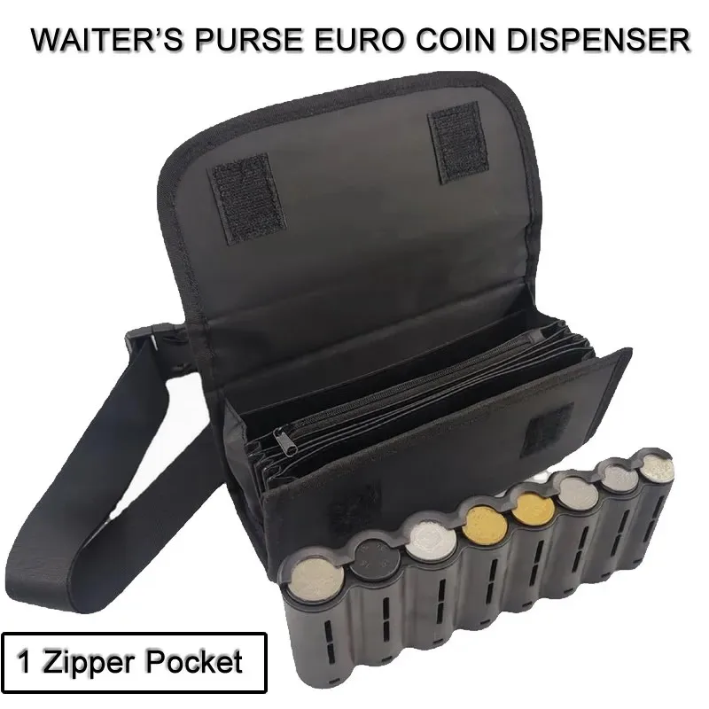 8 Slots Euro Coin Dispenser Multi Pocket Driver Coin Holder Sorter Collector Fanny Pack Cash Receipt Waiter\'s Purse Waist Wallet